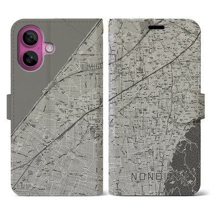 【野々市（石川県）】地図柄iPhoneケース（手帳タイプ）モノトーン・iPhone 16 Pro 用