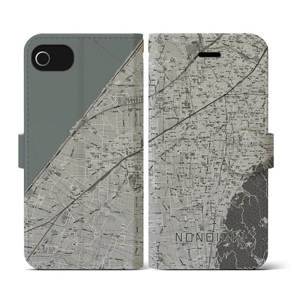 【野々市（石川県）】地図柄iPhoneケース（手帳タイプ）モノトーン・iPhone SE（第3 / 第2世代） / 8 / 7 / 6s / 6 用