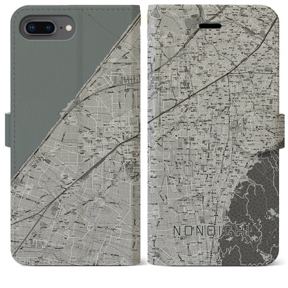 【野々市（石川県）】地図柄iPhoneケース（手帳タイプ）モノトーン・iPhone 8Plus /7Plus / 6sPlus / 6Plus 用
