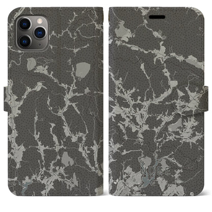 【能勢（大阪府）】地図柄iPhoneケース（手帳タイプ）モノトーン・iPhone 11 Pro Max 用