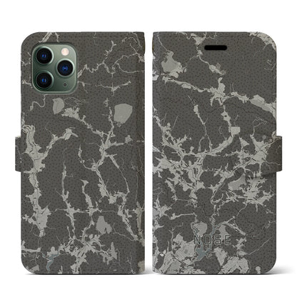 【能勢（大阪府）】地図柄iPhoneケース（手帳タイプ）モノトーン・iPhone 11 Pro 用