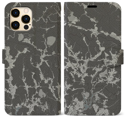 【能勢（大阪府）】地図柄iPhoneケース（手帳タイプ）モノトーン・iPhone 12 Pro Max 用