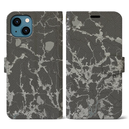 【能勢（大阪府）】地図柄iPhoneケース（手帳タイプ）モノトーン・iPhone 13 用