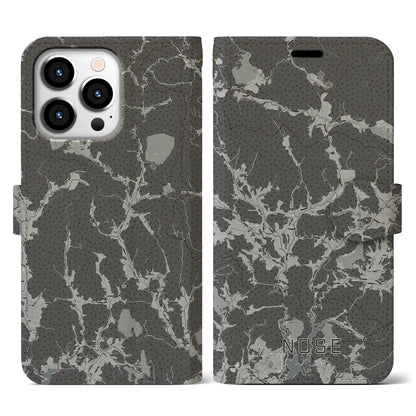 【能勢（大阪府）】地図柄iPhoneケース（手帳タイプ）モノトーン・iPhone 13 Pro 用