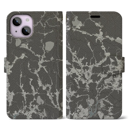 【能勢（大阪府）】地図柄iPhoneケース（手帳タイプ）モノトーン・iPhone 14 用