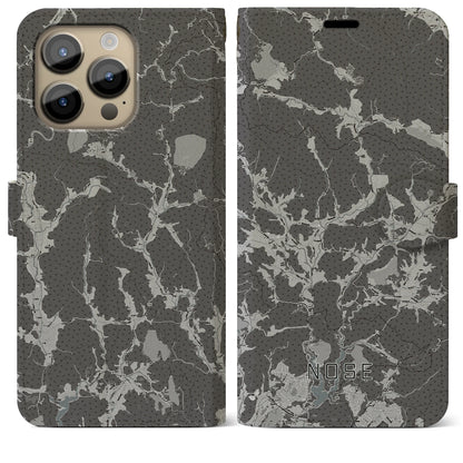 【能勢（大阪府）】地図柄iPhoneケース（手帳タイプ）モノトーン・iPhone 14 Pro Max 用