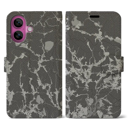 【能勢（大阪府）】地図柄iPhoneケース（手帳タイプ）モノトーン・iPhone 16 Pro 用