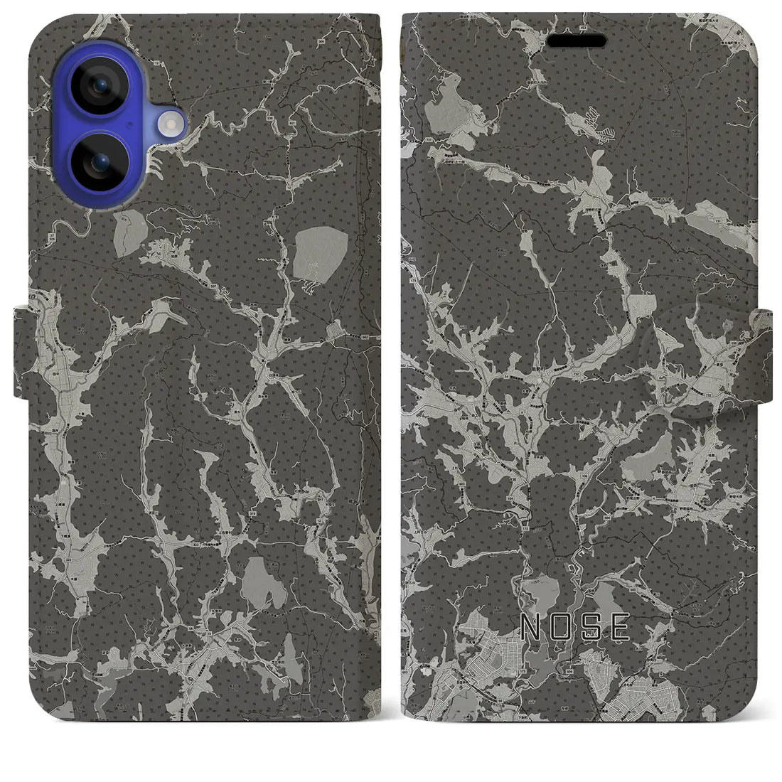 【能勢(大阪府)】地図柄iPhoneケース(手帳タイプ)モノトーン・iPhone 16 Pro Max 用