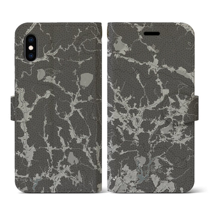 【能勢（大阪府）】地図柄iPhoneケース（手帳タイプ）モノトーン・iPhone XS / X 用