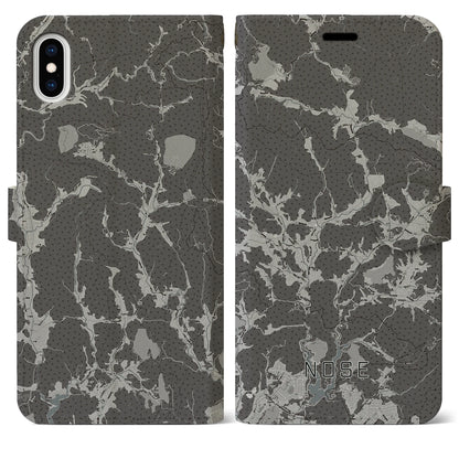 【能勢（大阪府）】地図柄iPhoneケース（手帳タイプ）モノトーン・iPhone XS Max 用