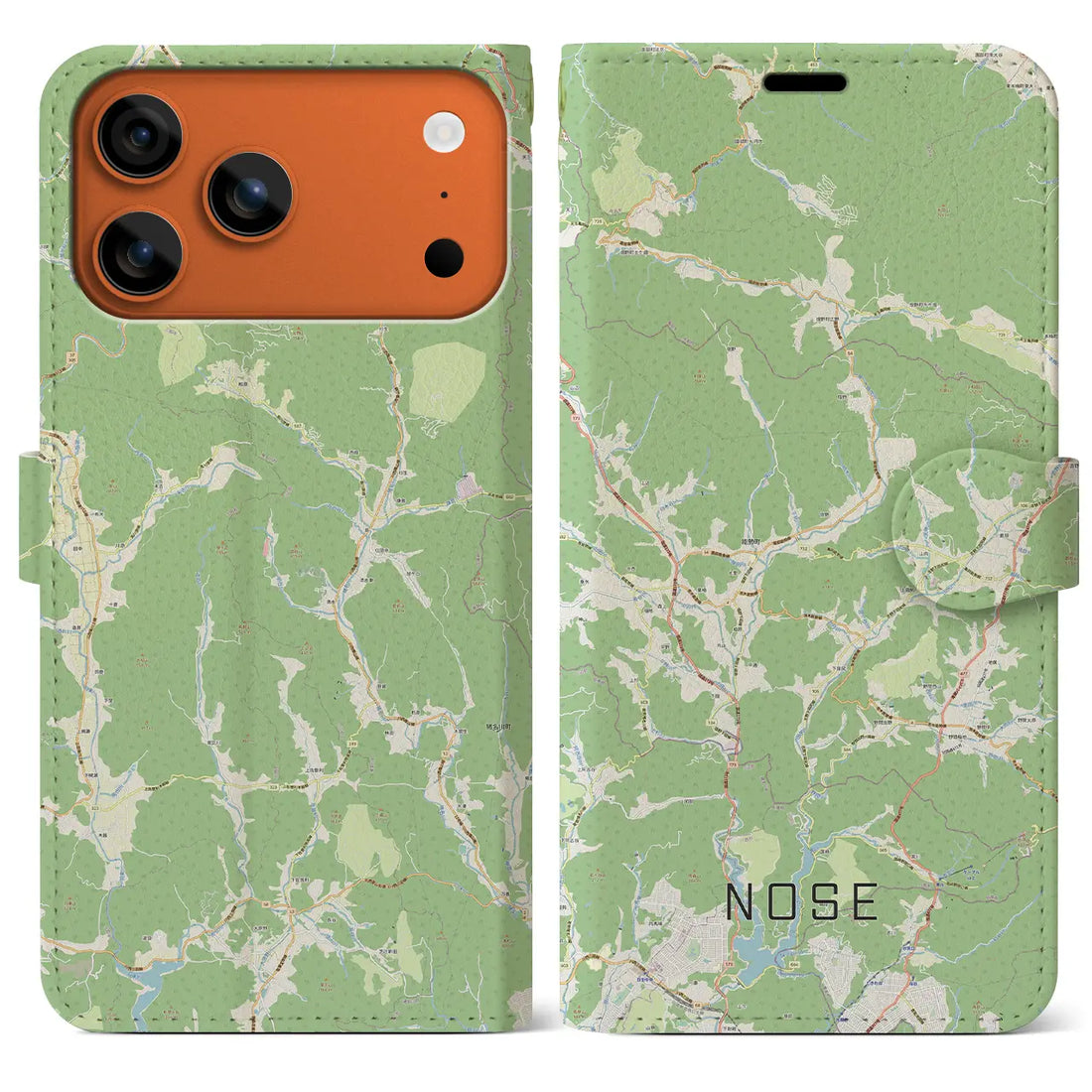 【能勢(大阪府)】地図柄iPhoneケース(手帳タイプ)モノトーン・iPhone 17 Pro Max 用