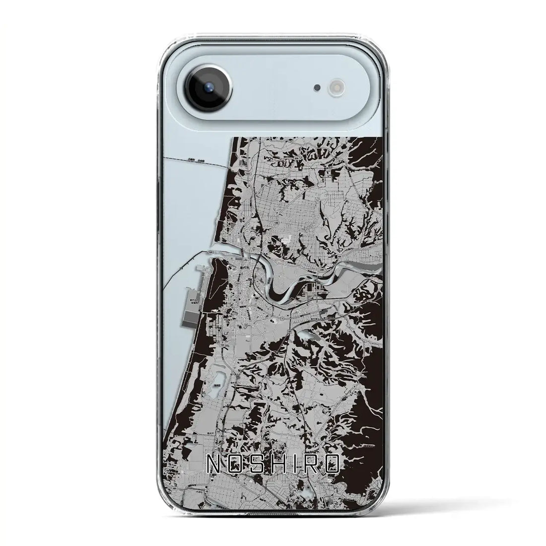 【能代(秋田県)】地図柄iPhoneケース(クリアタイプ)モノトーン・iPhone 17 Pro Max 用