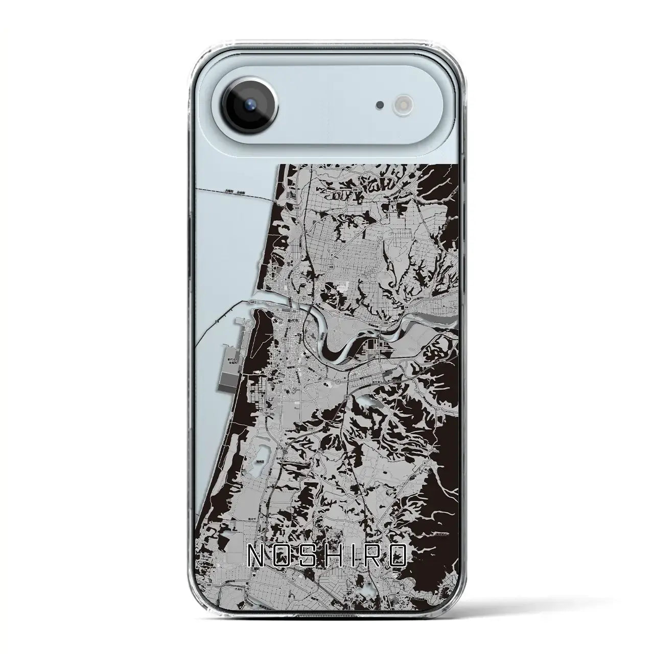 【能代（秋田県）】地図柄iPhoneケース（クリアタイプ）モノトーン・iPhone 17 Pro Max 用