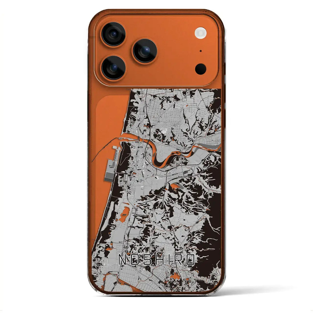 【能代(秋田県)】地図柄iPhoneケース(クリアタイプ)モノトーン・iPhone 17 Pro Max 用