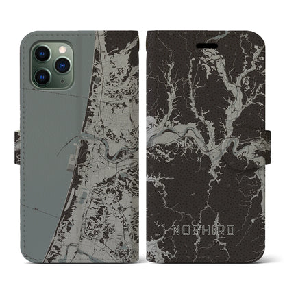 【能代（秋田県）】地図柄iPhoneケース（手帳タイプ）モノトーン・iPhone 11 Pro 用