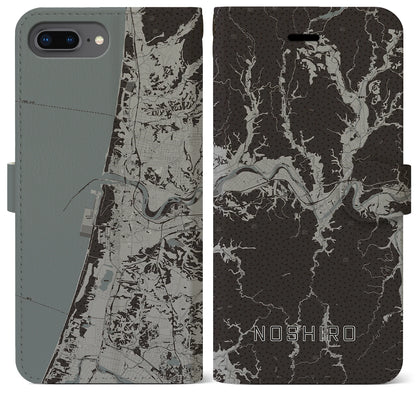 【能代（秋田県）】地図柄iPhoneケース（手帳タイプ）モノトーン・iPhone 8Plus /7Plus / 6sPlus / 6Plus 用