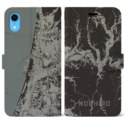【能代（秋田県）】地図柄iPhoneケース（手帳タイプ）モノトーン・iPhone XR 用
