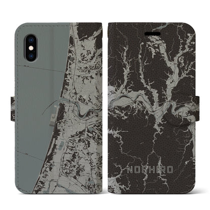 【能代（秋田県）】地図柄iPhoneケース（手帳タイプ）モノトーン・iPhone XS / X 用