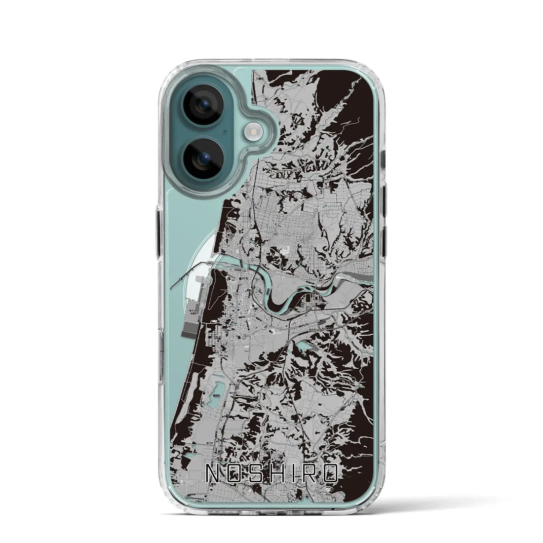 【能代(秋田県)】地図柄iPhoneケース(MagSafeタイプ)モノトーン・iPhone 16 Pro 用