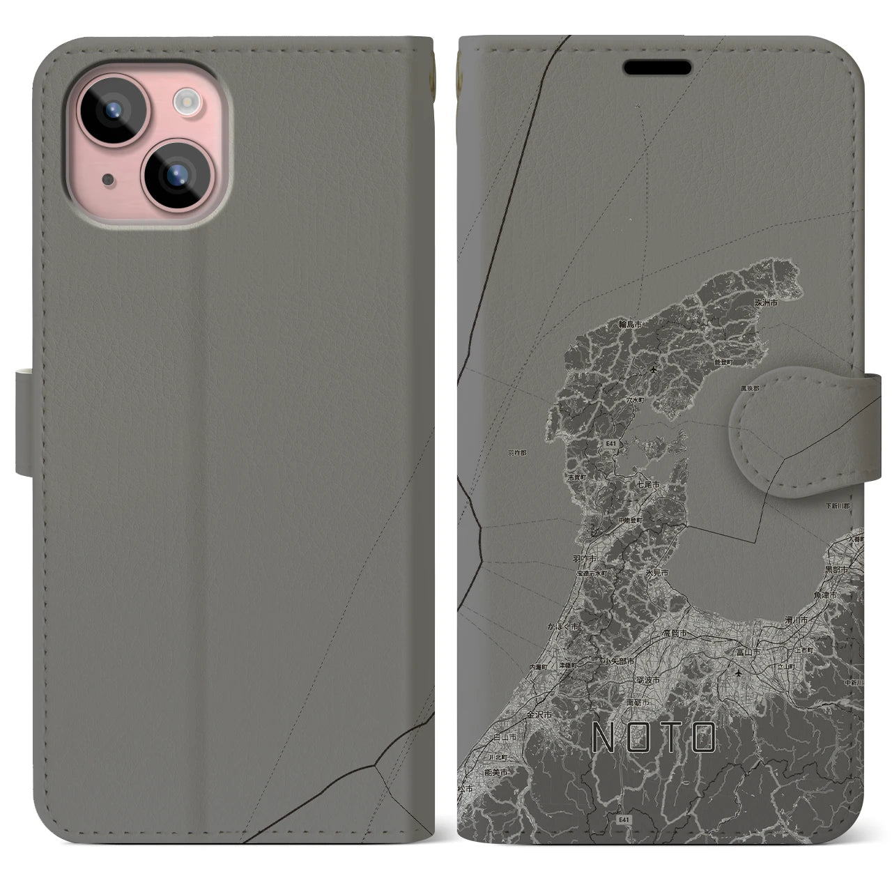 【能登2（石川県）】地図柄iPhoneケース（手帳タイプ）