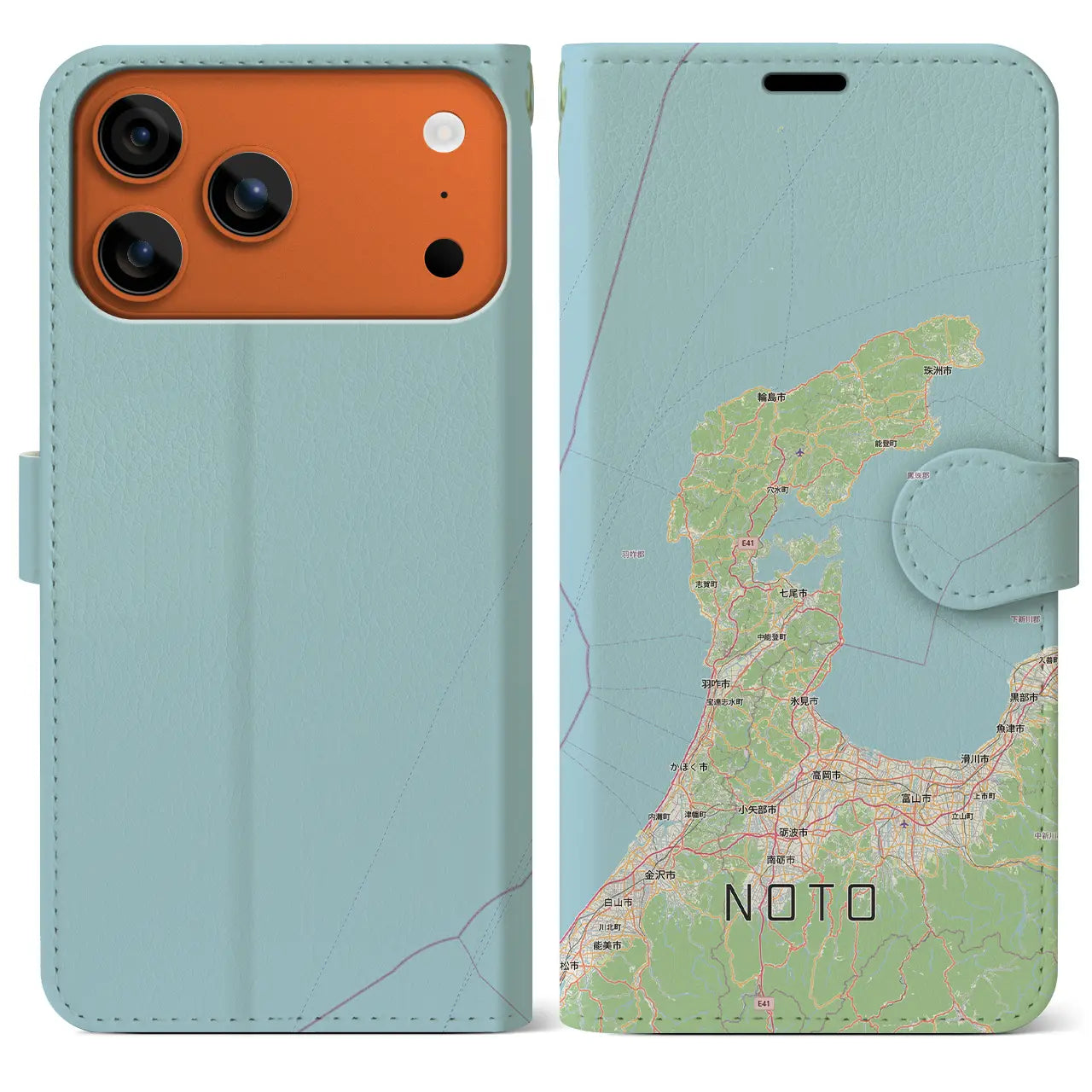 【能登2（石川県）】地図柄iPhoneケース（手帳タイプ）モノトーン・iPhone 17 Pro Max 用
