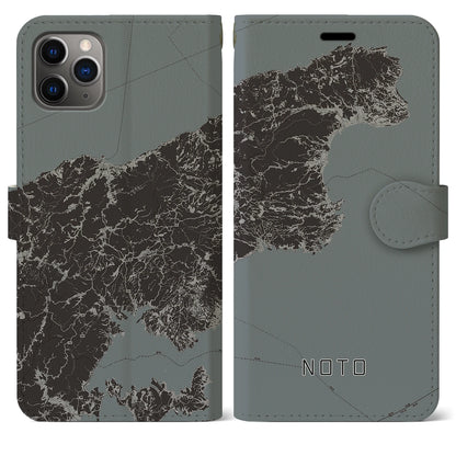 【能登（石川県）】地図柄iPhoneケース（手帳タイプ）モノトーン・iPhone 11 Pro Max 用