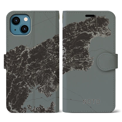 【能登（石川県）】地図柄iPhoneケース（手帳タイプ）モノトーン・iPhone 13 用