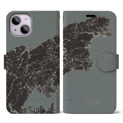 【能登（石川県）】地図柄iPhoneケース（手帳タイプ）モノトーン・iPhone 14 用