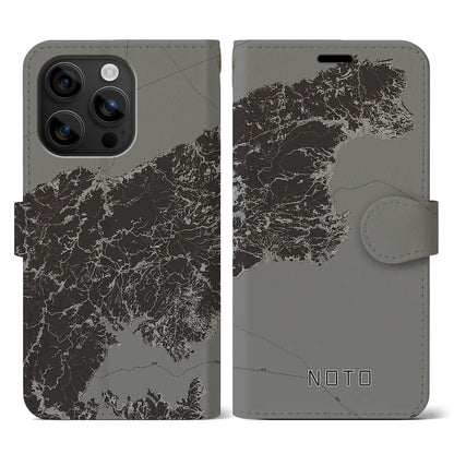 【能登（石川県）】地図柄iPhoneケース（手帳タイプ）モノトーン・iPhone 16 用