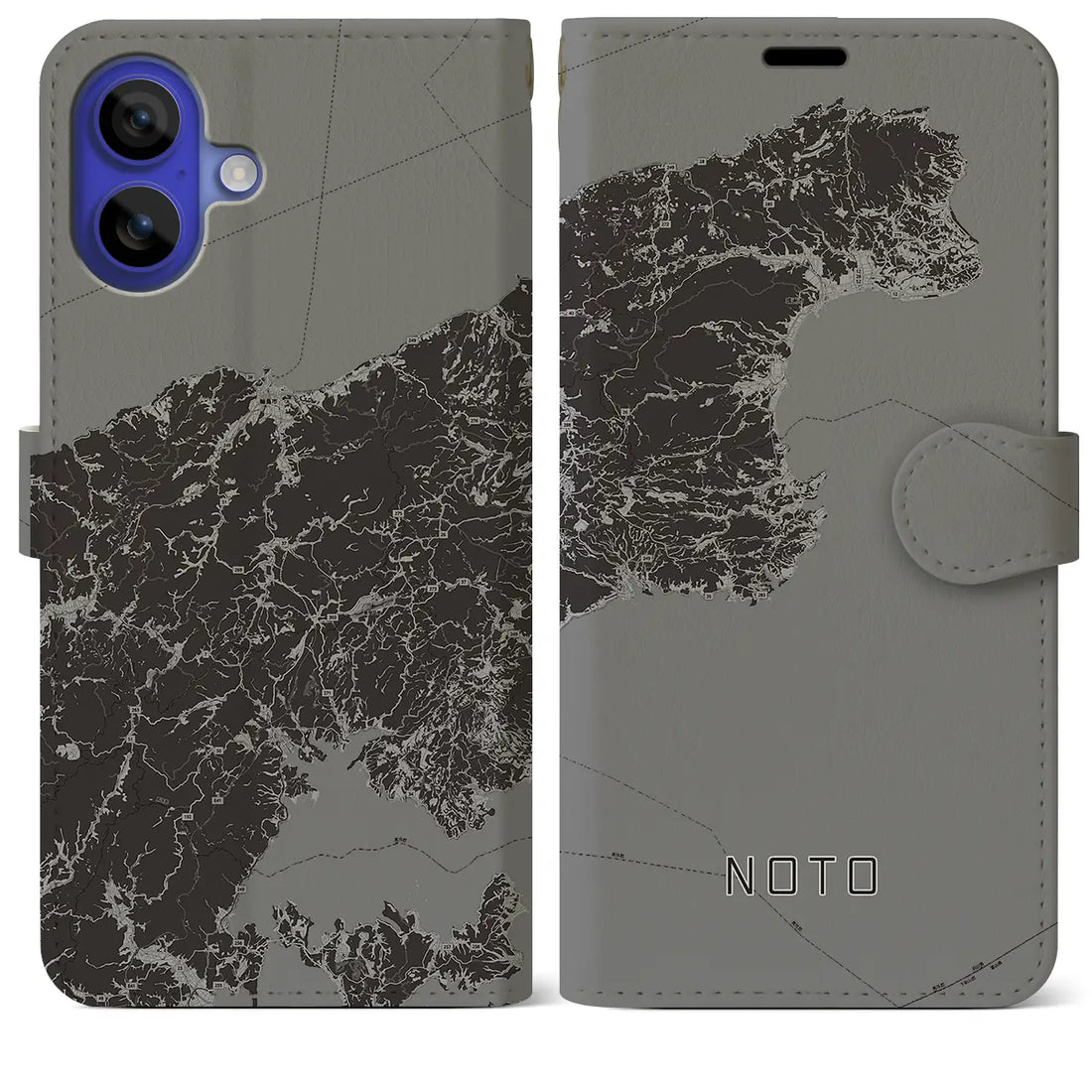 【能登(石川県)】地図柄iPhoneケース(手帳タイプ)モノトーン・iPhone 16 Pro Max 用