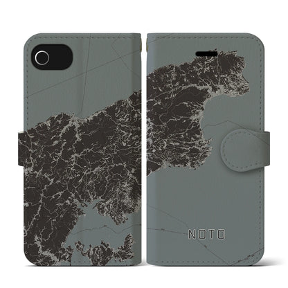 【能登（石川県）】地図柄iPhoneケース（手帳タイプ）モノトーン・iPhone SE（第3 / 第2世代） / 8 / 7 / 6s / 6 用