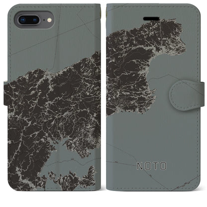 【能登（石川県）】地図柄iPhoneケース（手帳タイプ）モノトーン・iPhone 8Plus /7Plus / 6sPlus / 6Plus 用