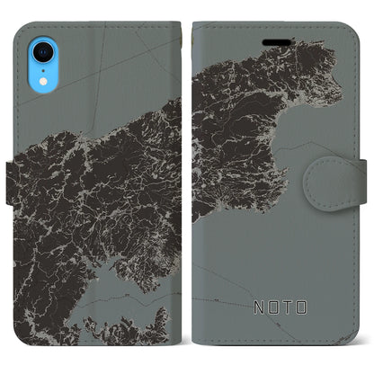 【能登（石川県）】地図柄iPhoneケース（手帳タイプ）モノトーン・iPhone XR 用