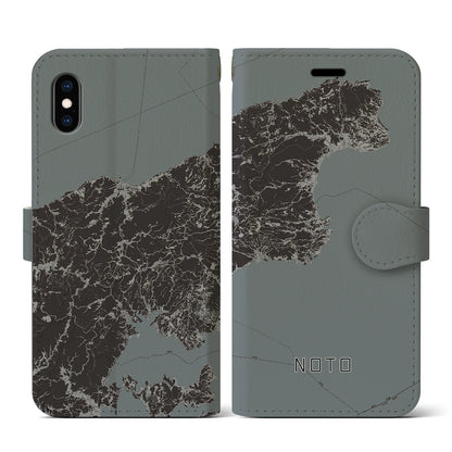 【能登（石川県）】地図柄iPhoneケース（手帳タイプ）モノトーン・iPhone XS / X 用