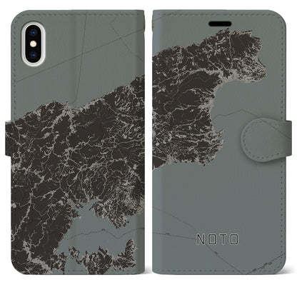 【能登（石川県）】地図柄iPhoneケース（手帳タイプ）モノトーン・iPhone XS Max 用