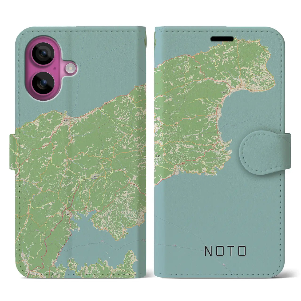 【能登（石川県）】地図柄iPhoneケース（手帳タイプ）ナチュラル・iPhone 16 Pro 用