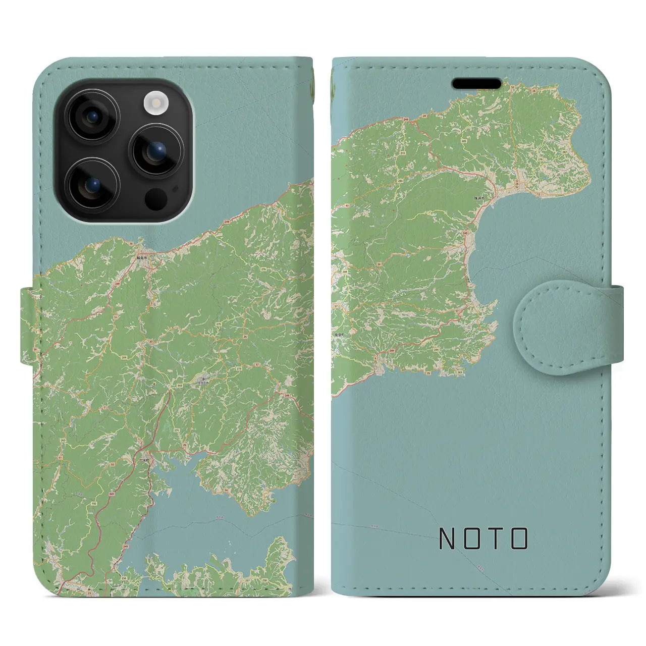 【能登（石川県）】地図柄iPhoneケース（手帳タイプ）ナチュラル・iPhone 16 用