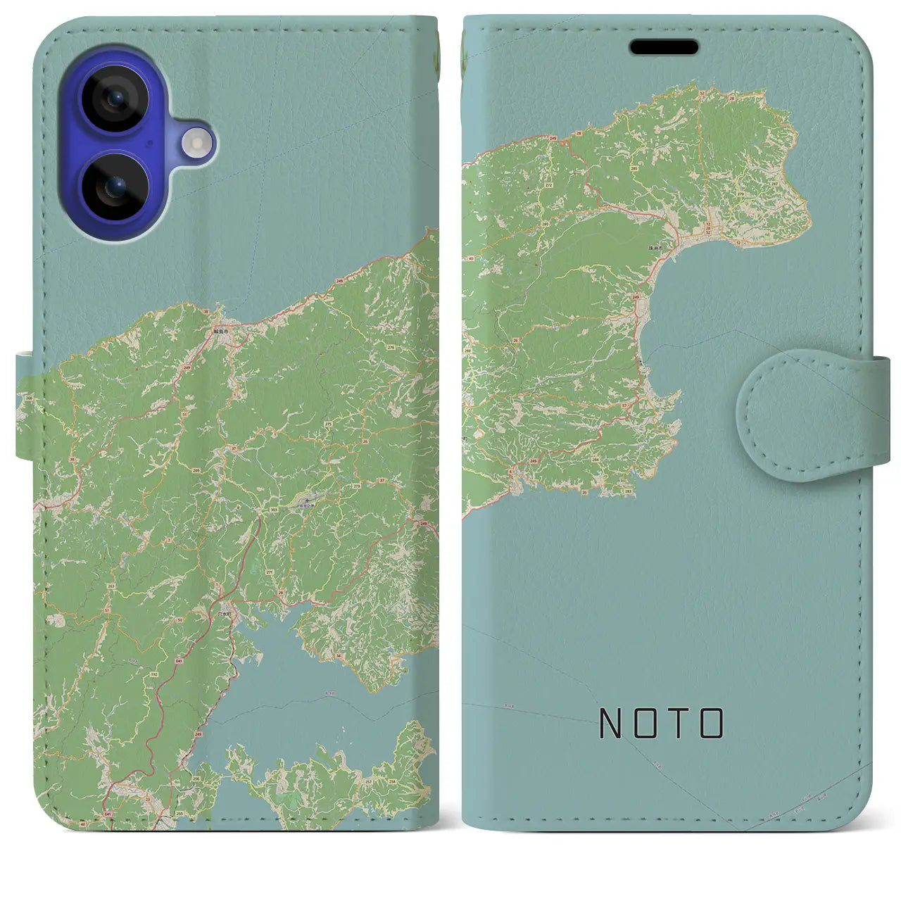 【能登（石川県）】地図柄iPhoneケース（手帳タイプ）ナチュラル・iPhone 16 Pro Max 用