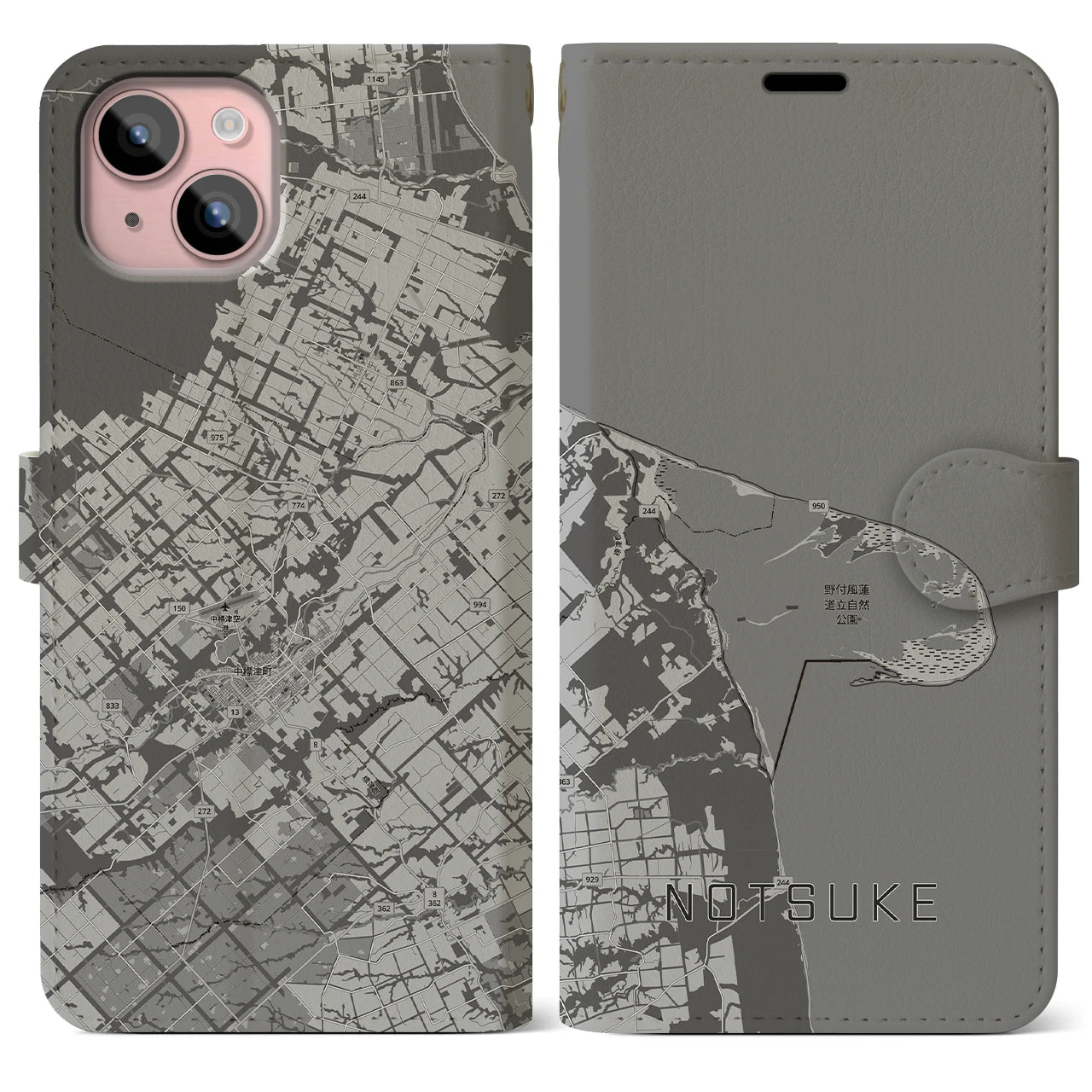 【野付（北海道）】地図柄iPhoneケース（手帳タイプ）