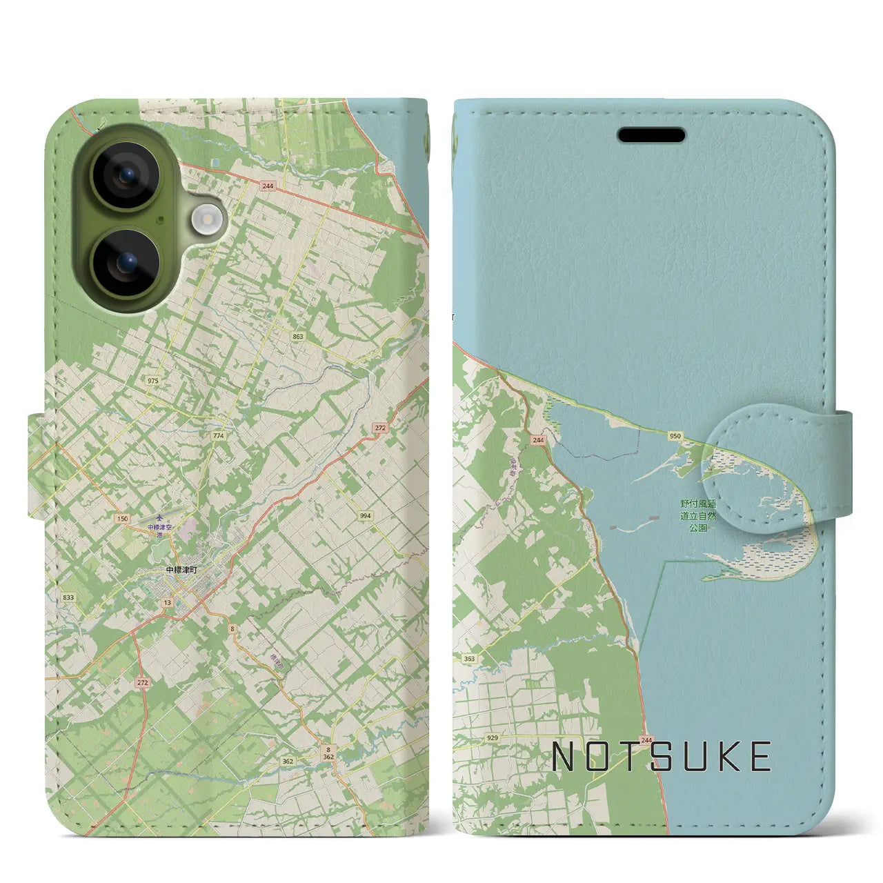【野付（北海道）】地図柄iPhoneケース（手帳タイプ）ナチュラル・iPhone 17 Pro Max 用