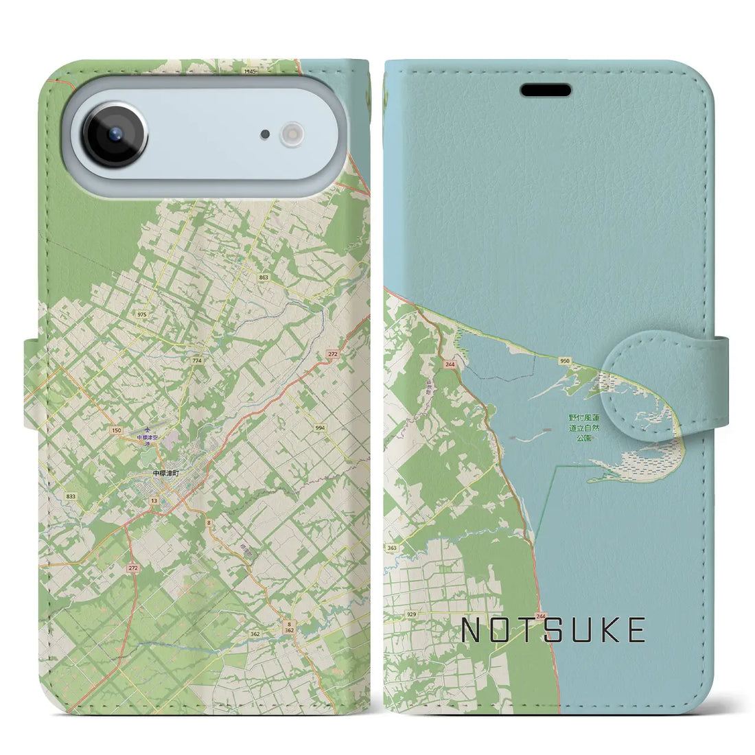 【野付（北海道）】地図柄iPhoneケース（手帳タイプ）モノトーン・iPhone 17 Pro Max 用