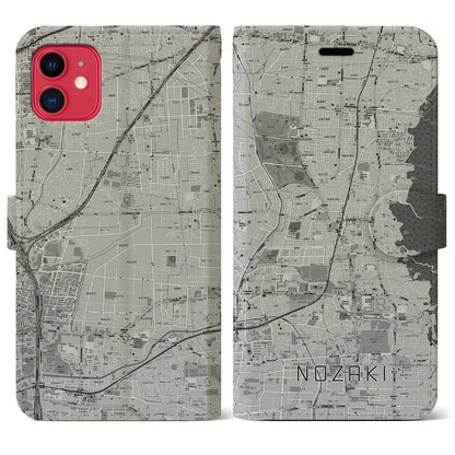 【野崎（大阪府）】地図柄iPhoneケース（手帳タイプ）モノトーン・iPhone 11 用