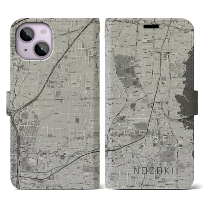 【野崎（大阪府）】地図柄iPhoneケース（手帳タイプ）モノトーン・iPhone 14 用