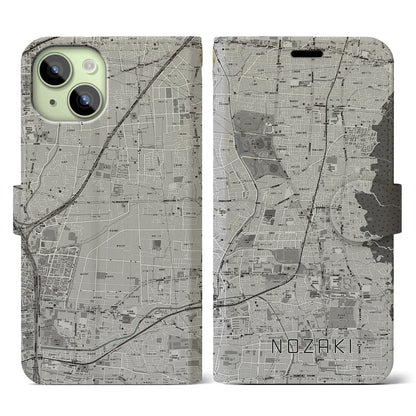 【野崎（大阪府）】地図柄iPhoneケース（手帳タイプ）モノトーン・iPhone 15 用