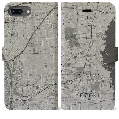 【野崎（大阪府）】地図柄iPhoneケース（手帳タイプ）モノトーン・iPhone 8Plus /7Plus / 6sPlus / 6Plus 用