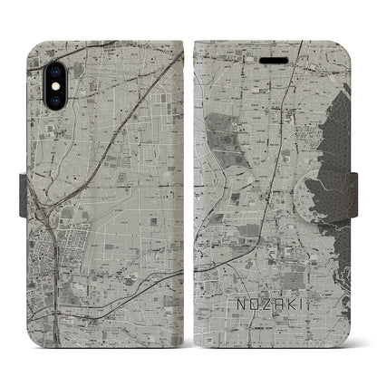 【野崎（大阪府）】地図柄iPhoneケース（手帳タイプ）モノトーン・iPhone XS / X 用