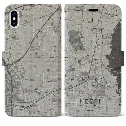 【野崎（大阪府）】地図柄iPhoneケース（手帳タイプ）モノトーン・iPhone XS Max 用