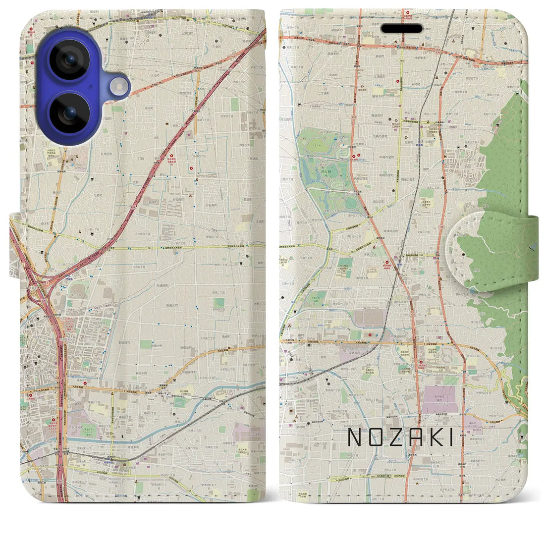 【野崎(大阪府)】地図柄iPhoneケース(手帳タイプ)ナチュラル・iPhone 16 Pro Max 用