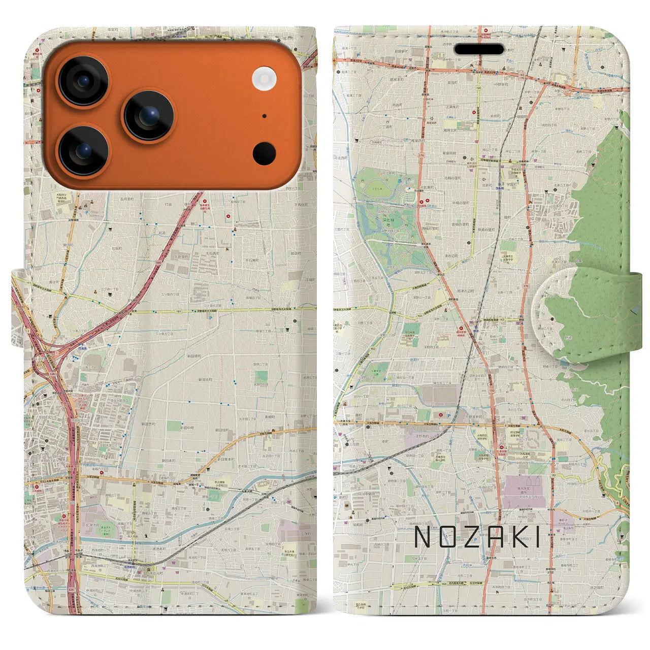 【野崎（大阪府）】地図柄iPhoneケース（手帳タイプ）
