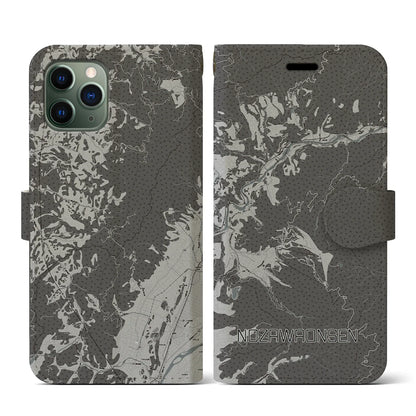 【野沢温泉（長野県）】地図柄iPhoneケース（手帳タイプ）モノトーン・iPhone 11 Pro 用
